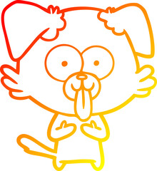 warm gradient line drawing cartoon dog with tongue sticking out