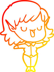 warm gradient line drawing cartoon elf girl