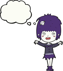 cartoon happy vampire girl with thought bubble