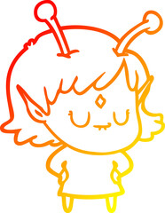 warm gradient line drawing cartoon alien girl