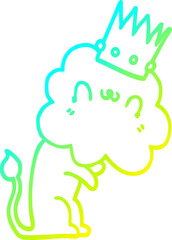cold gradient line drawing cartoon lion with crown
