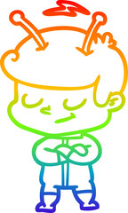 rainbow gradient line drawing friendly cartoon spaceman