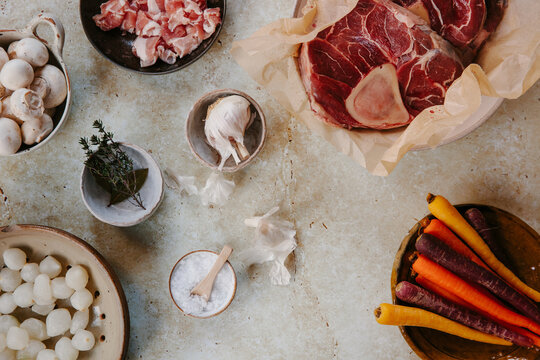 Shin of beef ready for cooking in a stew