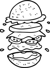 line drawing cartoon huge burger