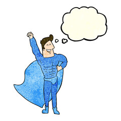 cartoon superhero with thought bubble