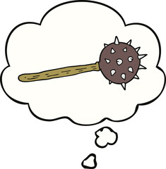 cartoon medieval mace and thought bubble