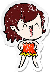 distressed sticker of a cute cartoon happy vampire girl