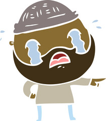 flat color style cartoon bearded man crying
