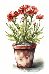 Botanical Watercolor Illustration of Cardinal Flower in Pot. Generative AI