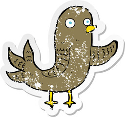 retro distressed sticker of a cartoon waving bird