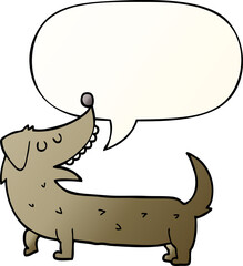 cartoon dog and speech bubble in smooth gradient style