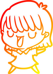 warm gradient line drawing cartoon woman