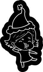 cartoon icon of a girl pulling face wearing santa hat