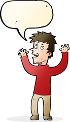 cartoon excited man with speech bubble