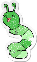 distressed sticker of a cartoon happy caterpillar