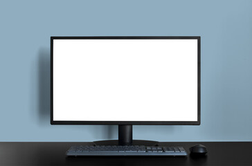 Desktop Screen Template Mockup on Blue Wall Background