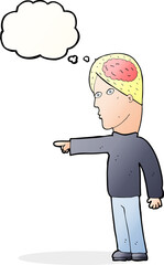 cartoon clever man pointing with thought bubble