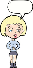cartoon bored woman waiting with speech bubble