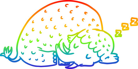 rainbow gradient line drawing cartoon mammoth sleeping