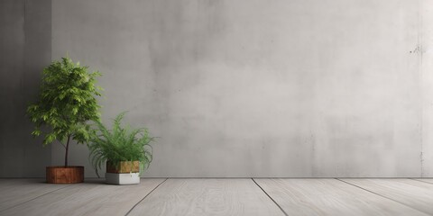 Concrete wall and floor background for product display or mock up, three dimensional showroom. Background. Mockup. Generative AI. Abstract white interior of an empty room with concrete walls