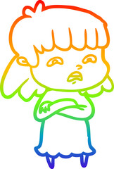 rainbow gradient line drawing cartoon worried woman