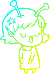 cold gradient line drawing happy alien girl cartoon
