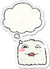 cartoon ghost and thought bubble as a distressed worn sticker