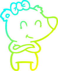 cold gradient line drawing female polar bear cartoon