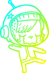 cold gradient line drawing cartoon crying astronaut girl