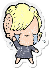 Obraz premium distressed sticker of a cartoon crying girl waving