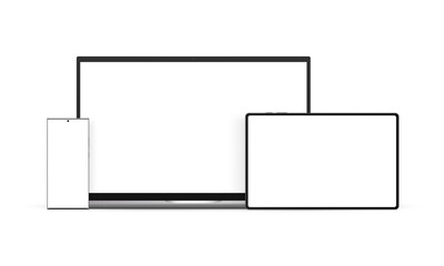Set of Electronic Devices With Blank Screens. Laptop, Horizontal Tablet, Frameless Smartphone. Vector Illustration