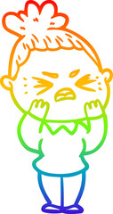 rainbow gradient line drawing cartoon angry woman