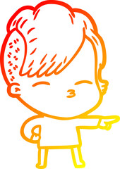 warm gradient line drawing cartoon squinting girl