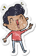 distressed sticker of a cartoon excited man