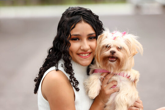 brazilian girl with her pet dog, bond, friendship, love, companionship, responsibility