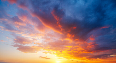 Utterly spectacular sunset with colorful clouds lit by the sun. Bright epic sky. - obrazy, fototapety, plakaty