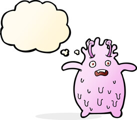 cartoon funny slime monster with thought bubble