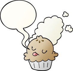 cute cartoon pie and speech bubble in smooth gradient style