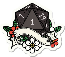 natural one d20 dice roll sticker