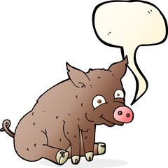 cartoon happy pig with speech bubble