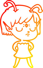 warm gradient line drawing cartoon alien girl