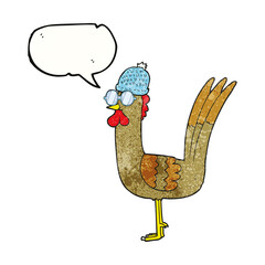 speech bubble textured cartoon chicken wearing disguise