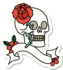 tattoo sticker with banner of a skull and rose