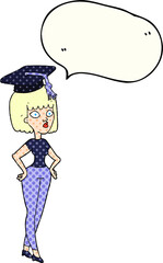 comic book speech bubble cartoon woman with graduation cap