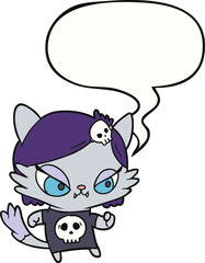 cute cartoon tough cat girl and speech bubble