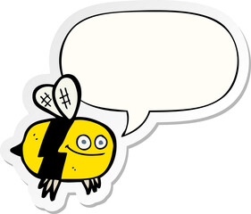 cartoon bee and speech bubble sticker