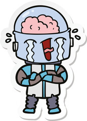 sticker of a cartoon crying robot