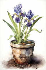 Botanical Watercolor Illustration of Dutchman's Breeches in Pot. Generative AI