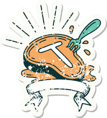 grunge sticker of tattoo style steak and fork