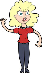 cartoon worried woman waving